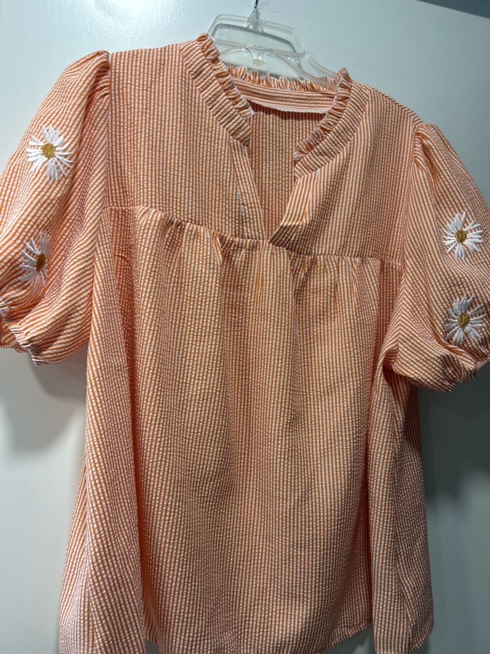 Peasant Blouse with Daisy Embroidery - Peach